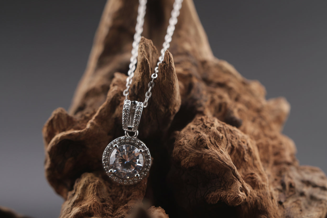 Lunar Halo Moissanite Solitaire Pendant Necklace