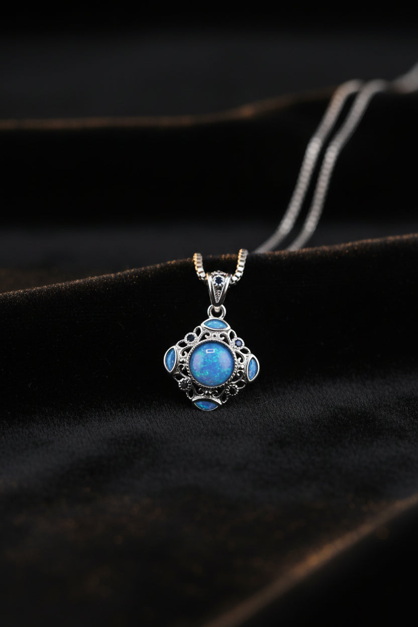 Moonlit Blue Opal Pendant Set