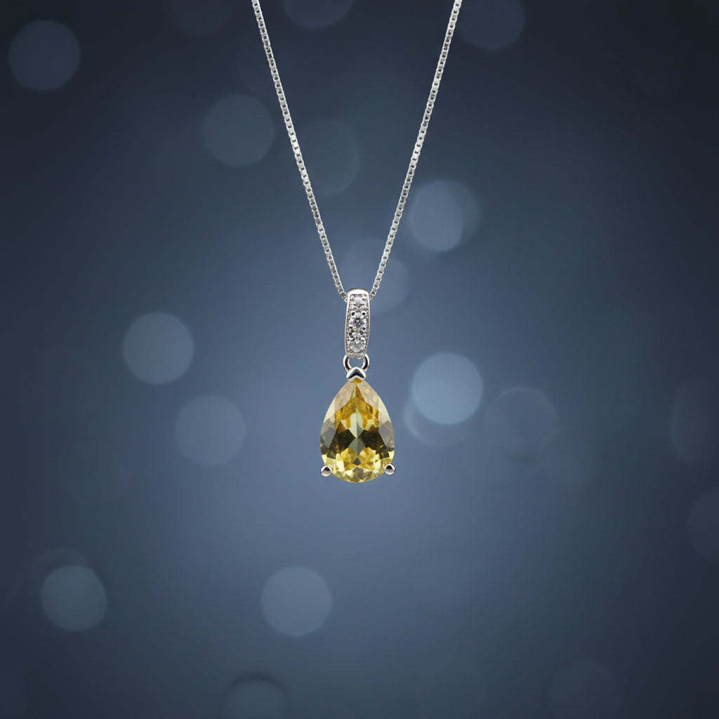 Lunar Citrine Drop — Pear-Cut Pendant Necklace