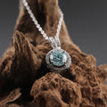 Tidal Halo — 3 CT Aquamarine Moissanite Round Pendant with Chain | GRA Certified
