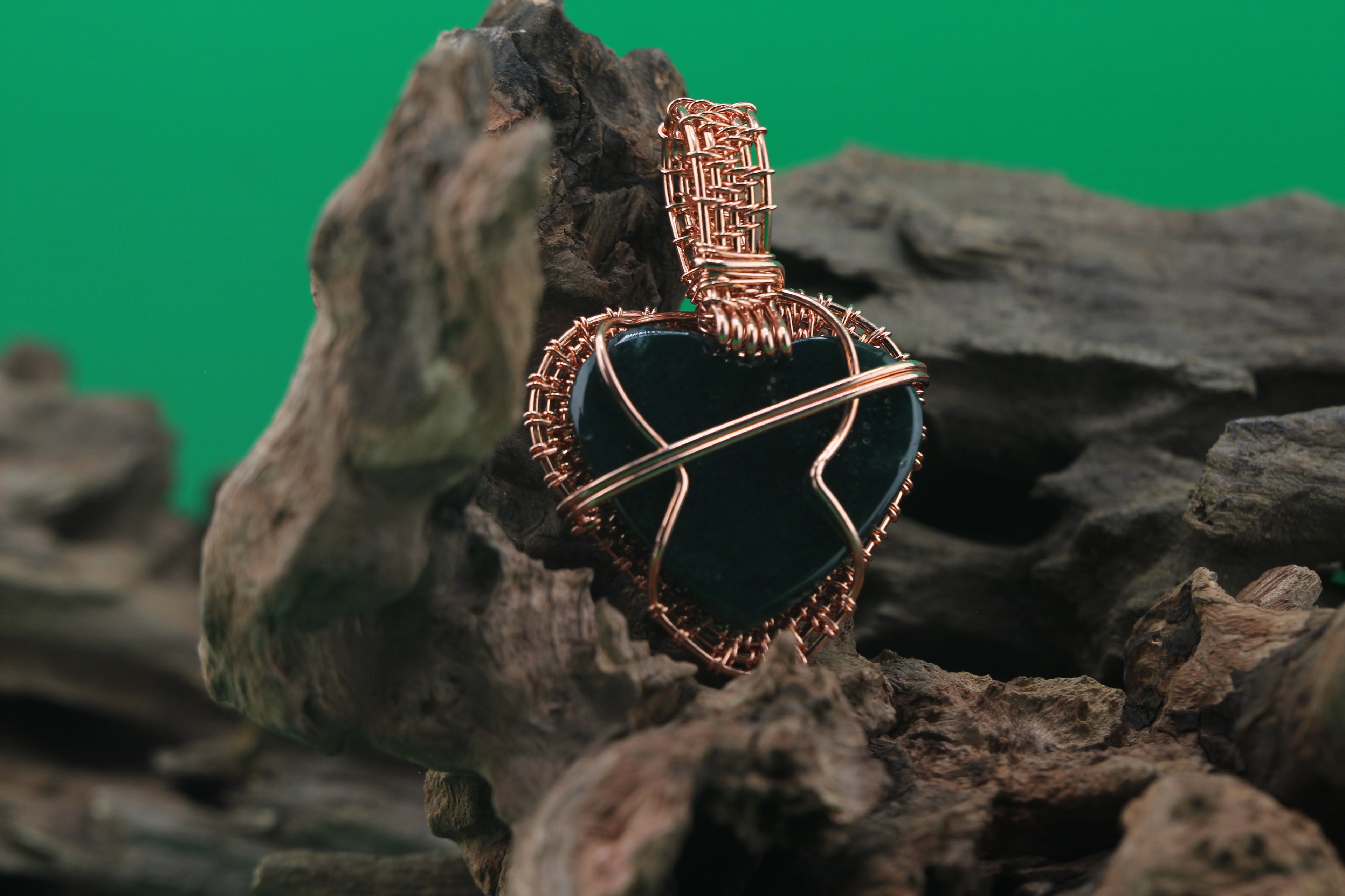Celestial Heart — Labradorite & Copper Wire Pendant
