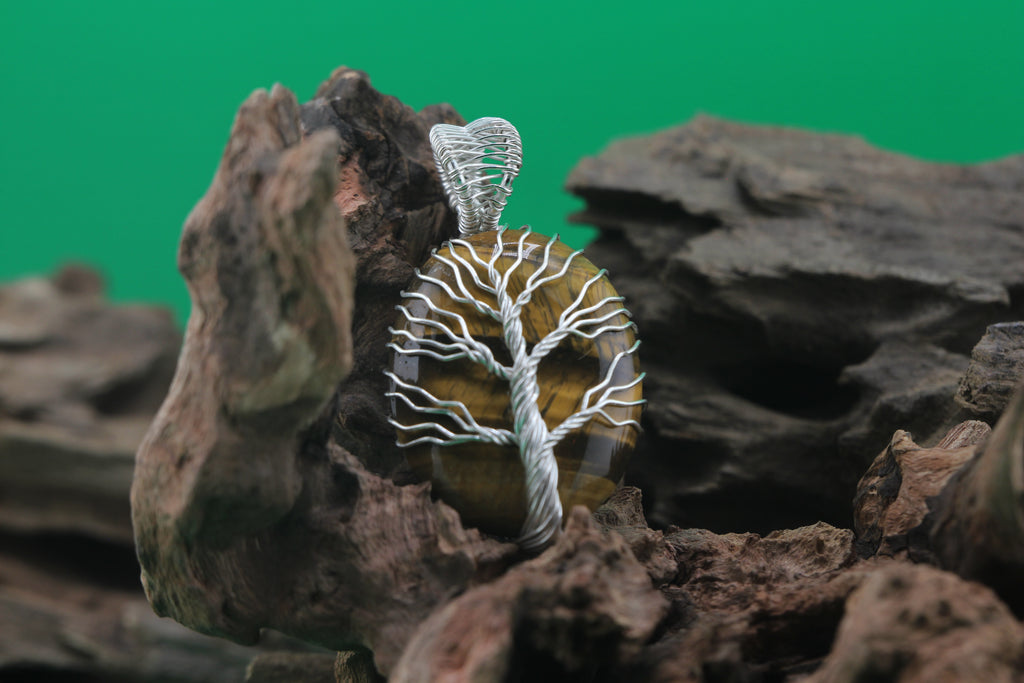 Rooted Light — Tiger's Eye & Silver Wire Tree of Life Pendant
