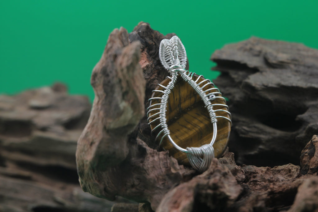 Rooted Light — Tiger's Eye & Silver Wire Tree of Life Pendant
