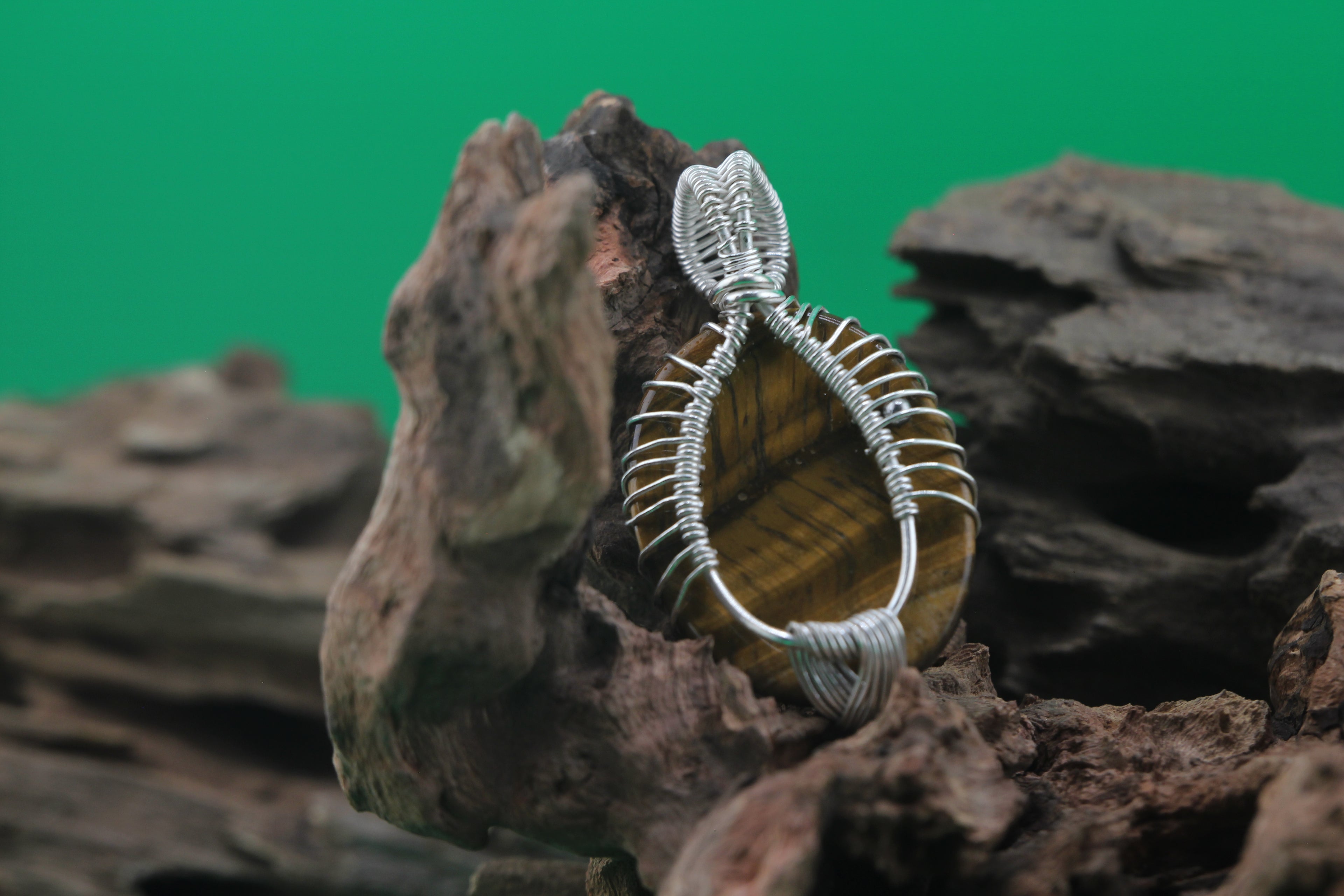 Rooted Light — Tiger's Eye & Silver Wire Tree of Life Pendant