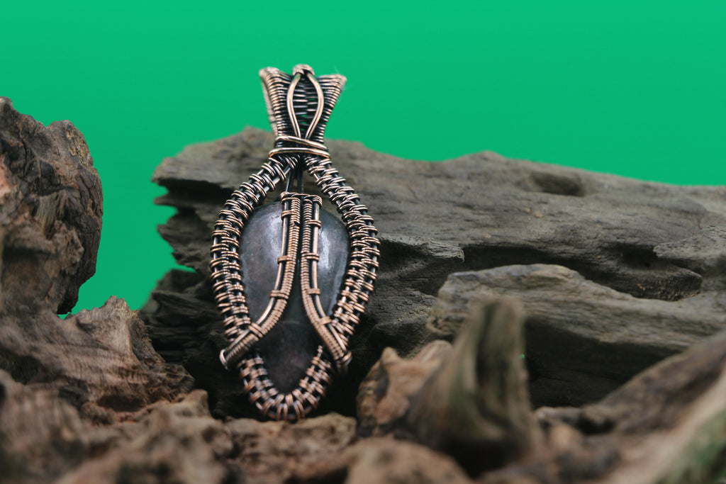 Shadow Bloom — Obsidian & Copper Wire Pendant