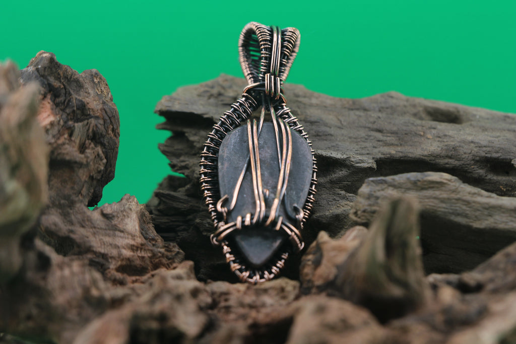 Shadow Bloom — Obsidian & Copper Wire Pendant