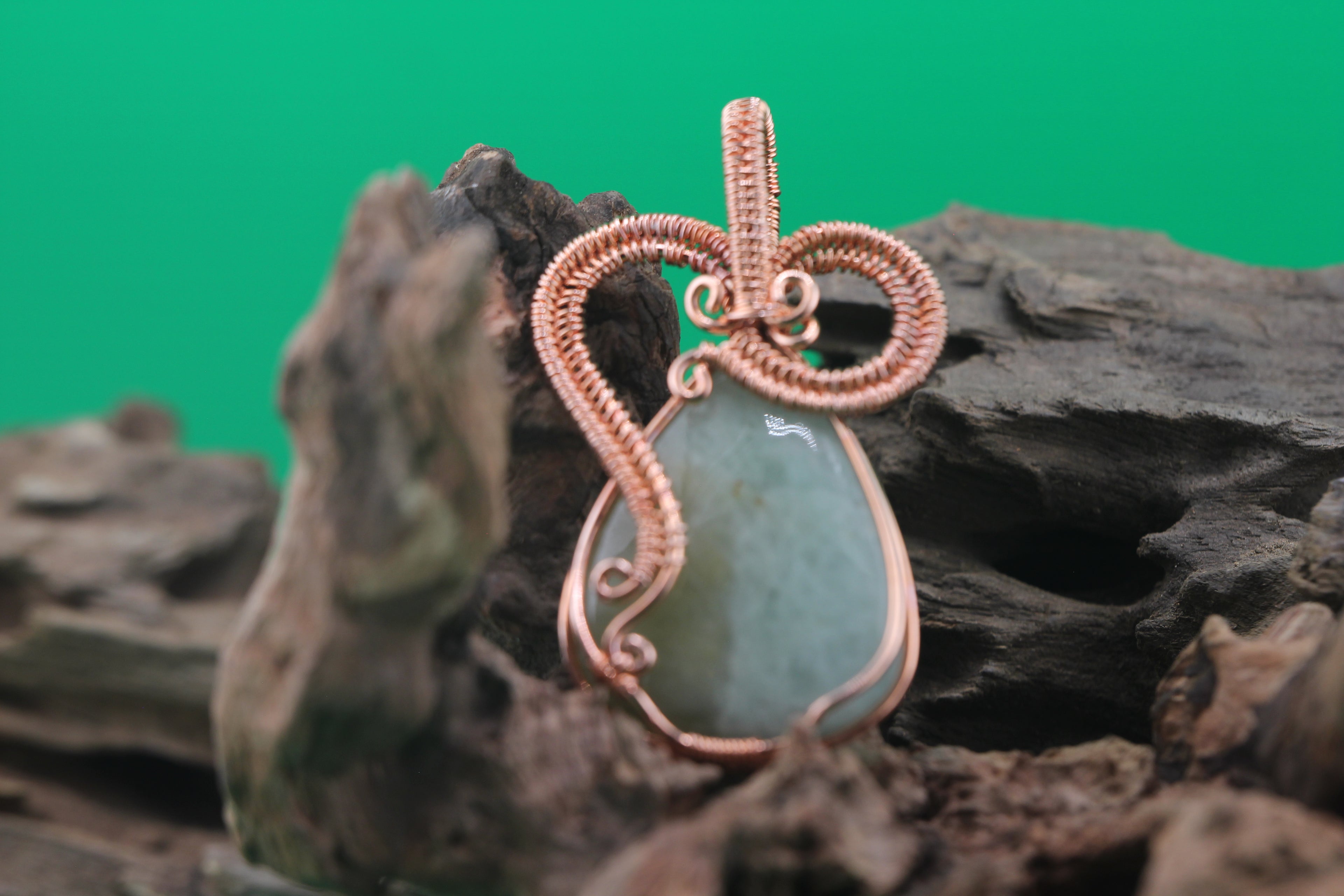 River Mist — Amazonite & Copper Wire Pendant