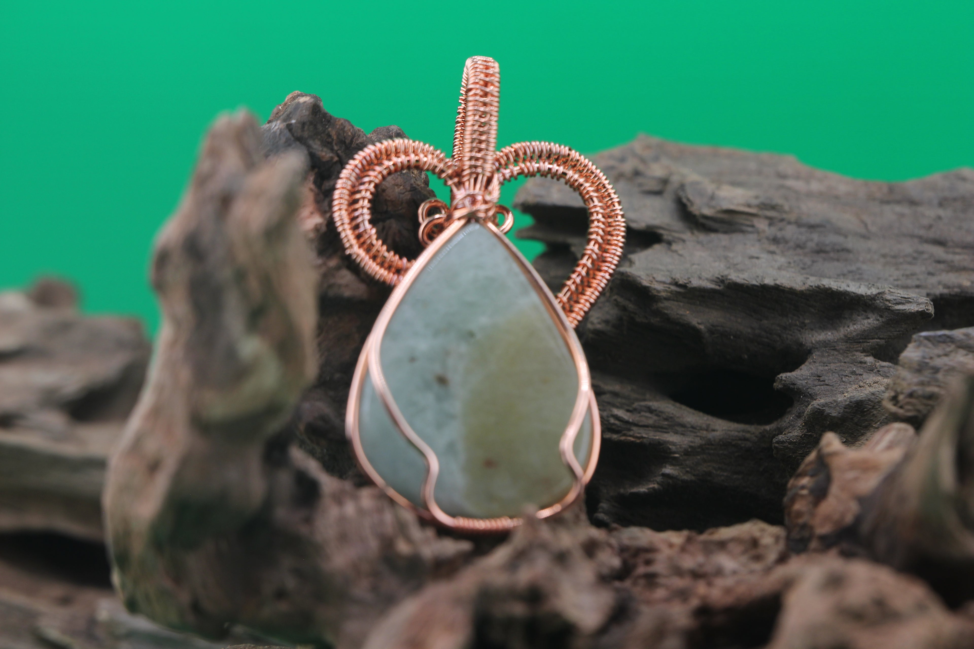 River Mist — Amazonite & Copper Wire Pendant