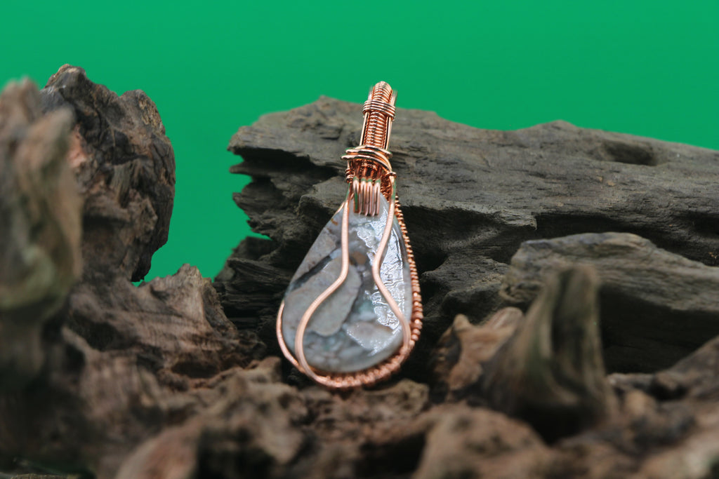 Stone & Ember II — Jasper & Copper Wire Pendant