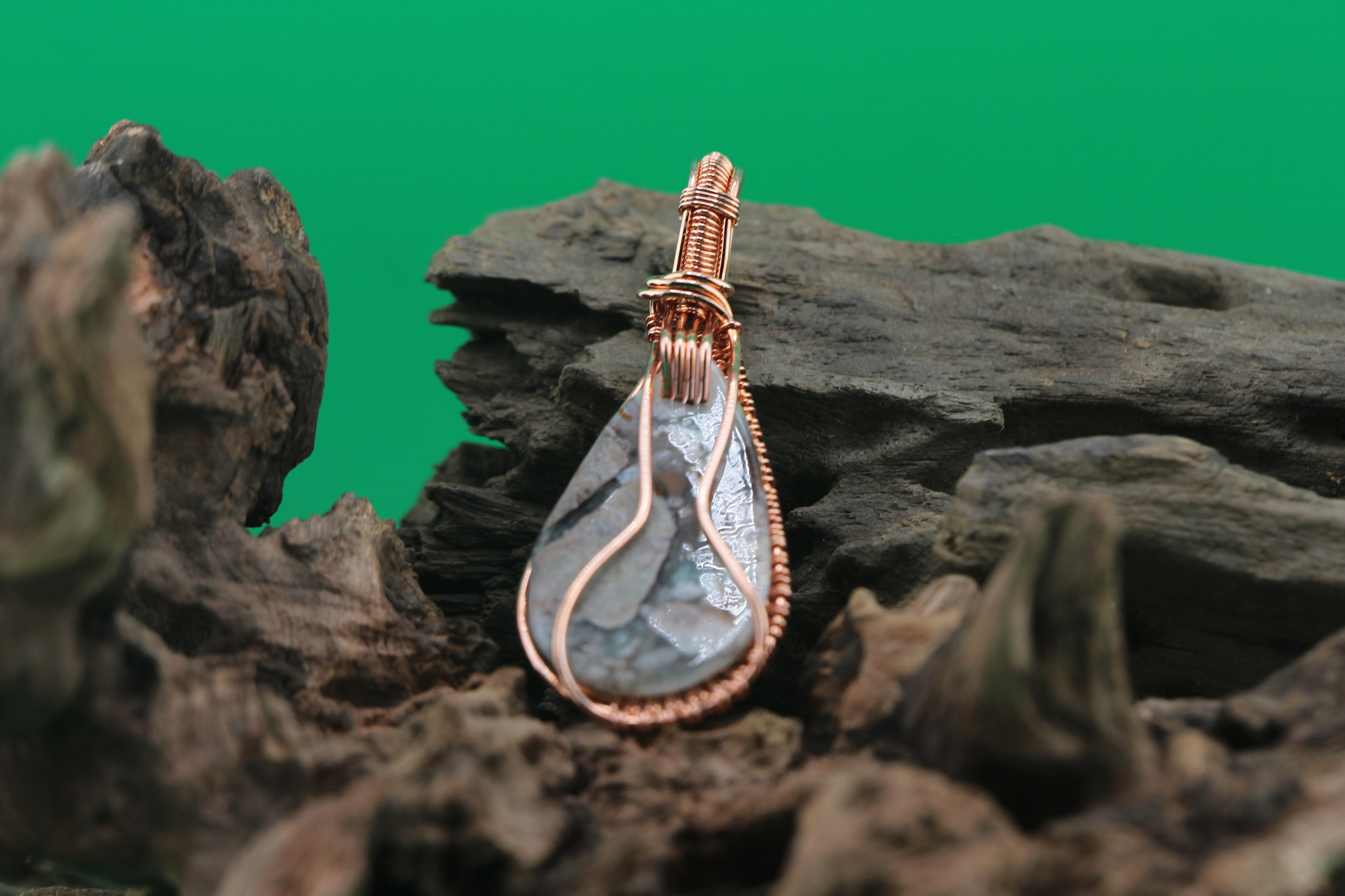 Stone & Ember II — Jasper & Copper Wire Pendant