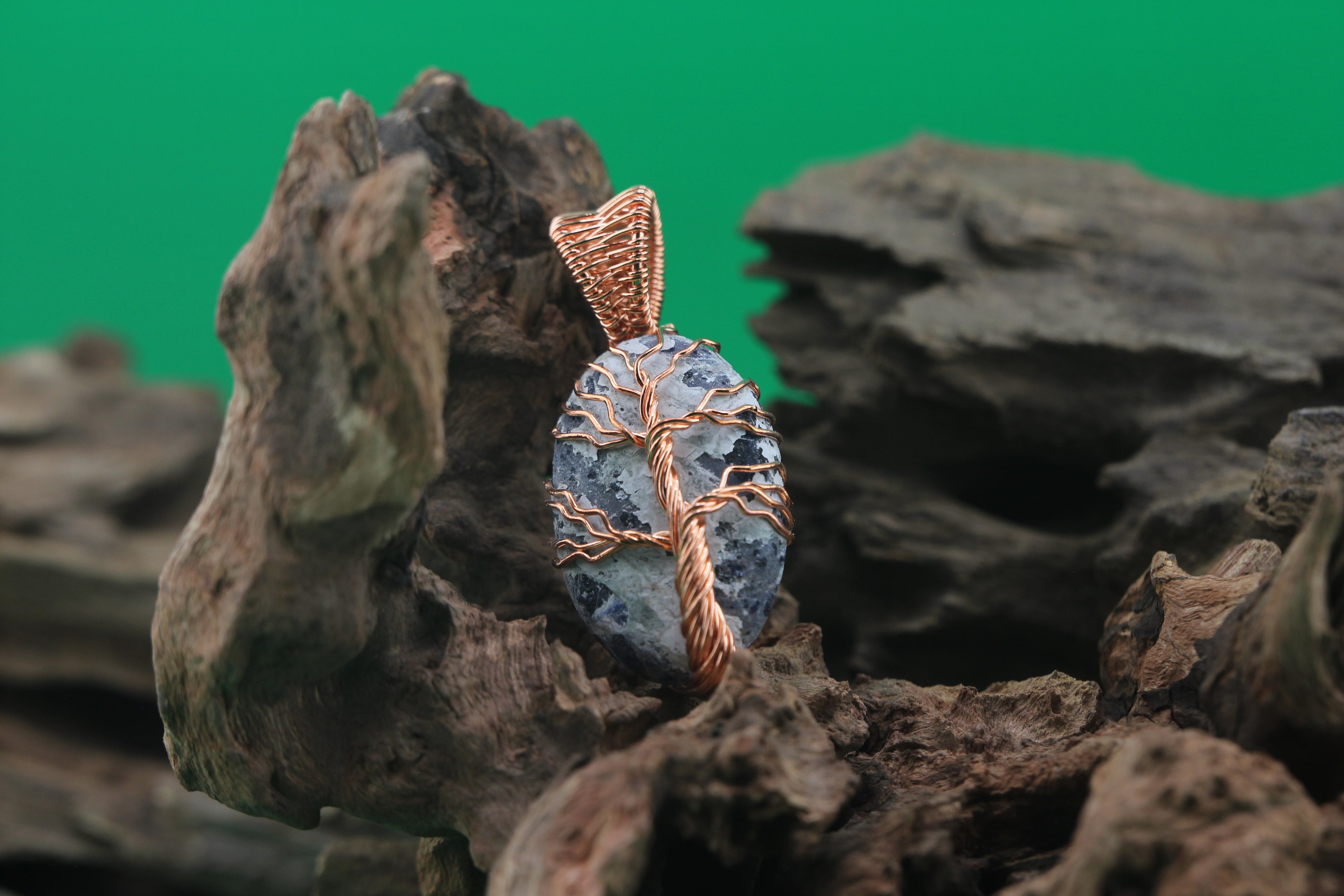 Tidal Grove — Ocean Jasper & Copper Wire Tree of Life Pendant