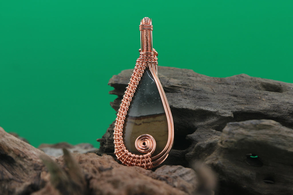 Stone & Ember III — Jasper & Copper Wire Pendant