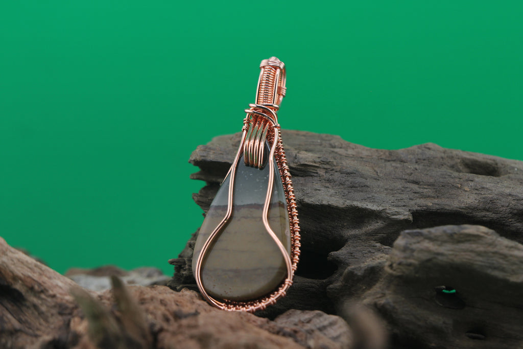Stone & Ember III — Jasper & Copper Wire Pendant