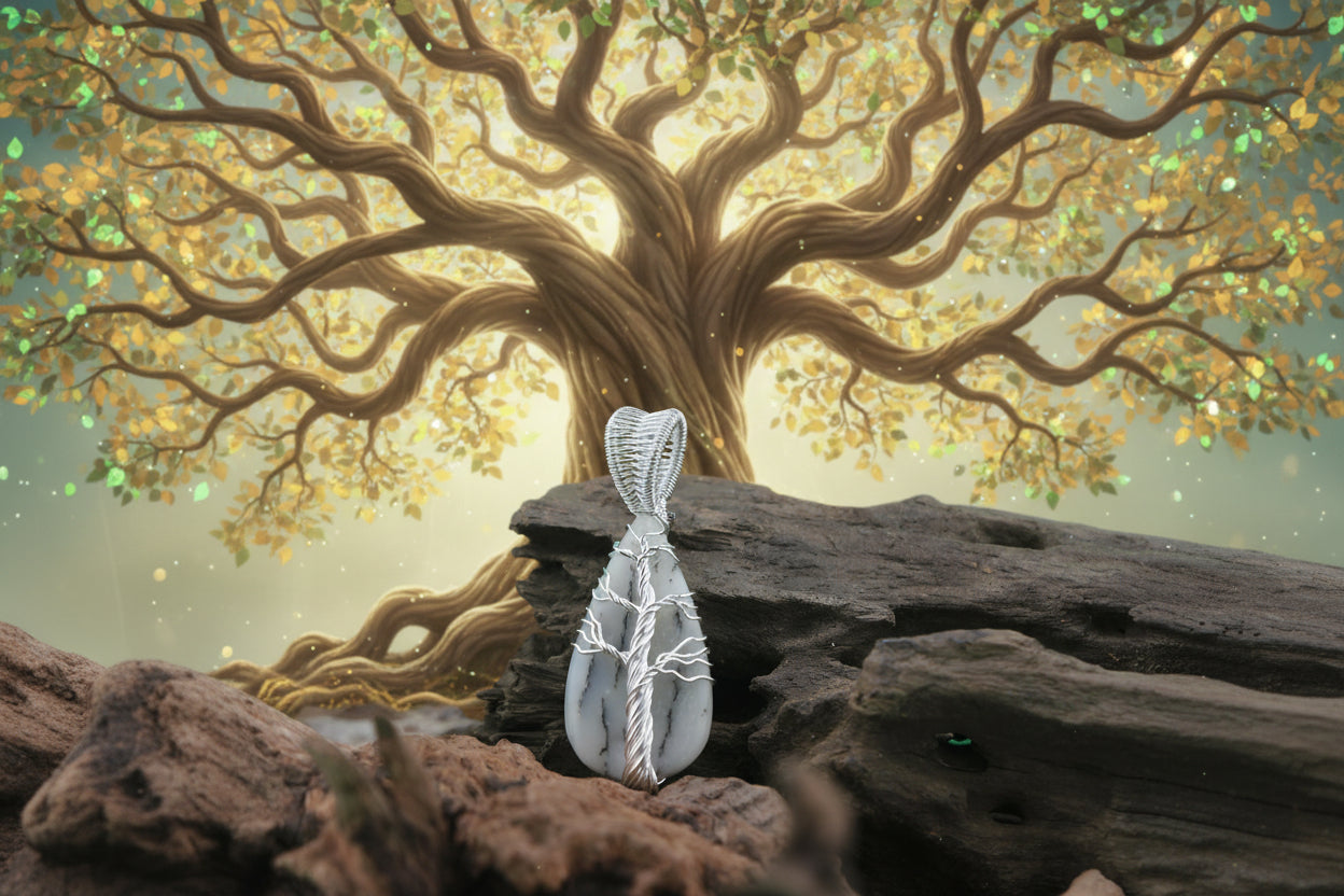 Forest Veil — Dendrite Opal & Silver Wire Tree of Life Pendant