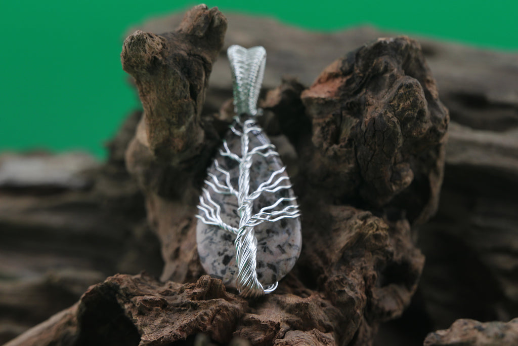 Forest Veil II — Dendrite Opal & Silver Wire Tree of Life Pendant