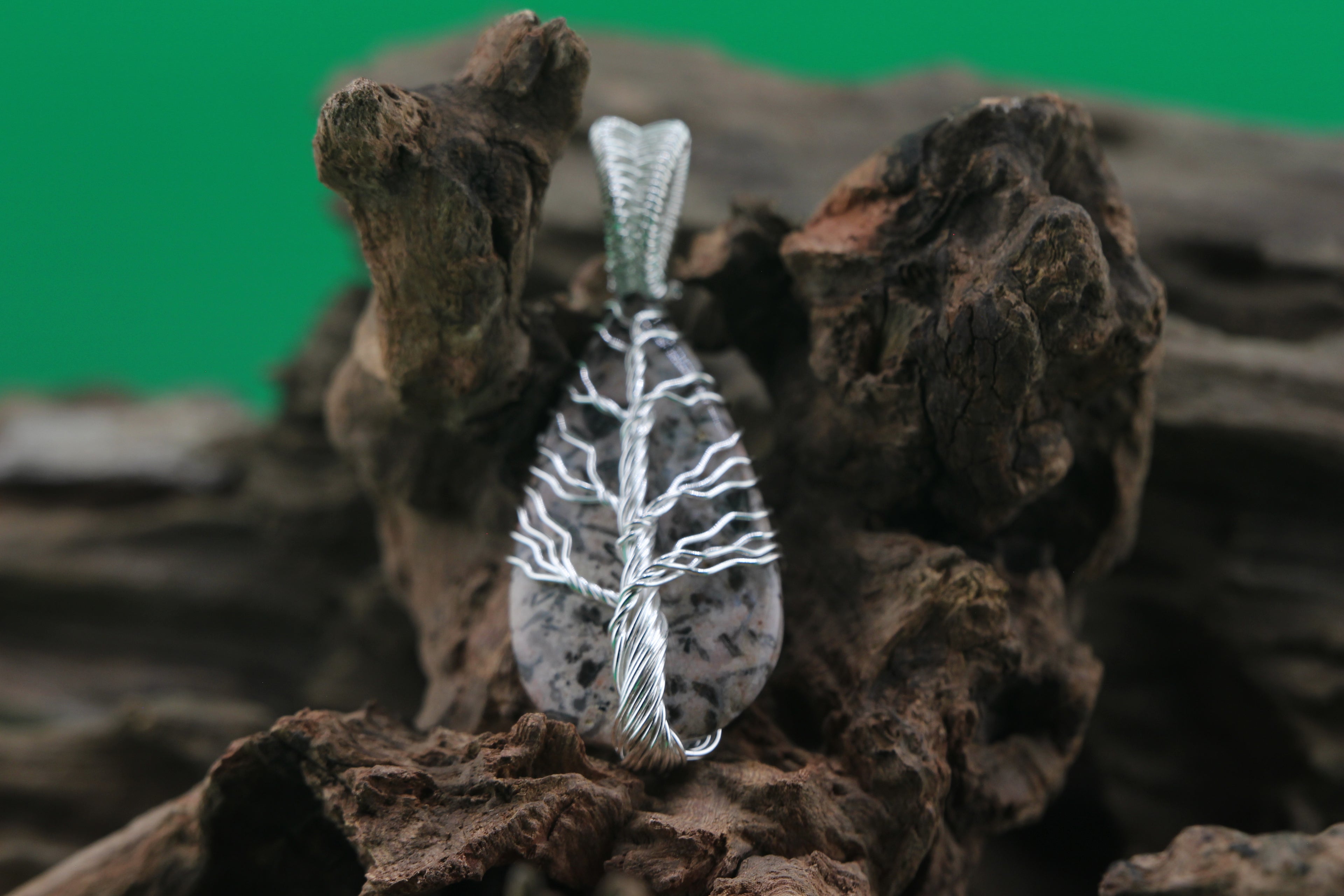 Forest Veil II — Dendrite Opal & Silver Wire Tree of Life Pendant