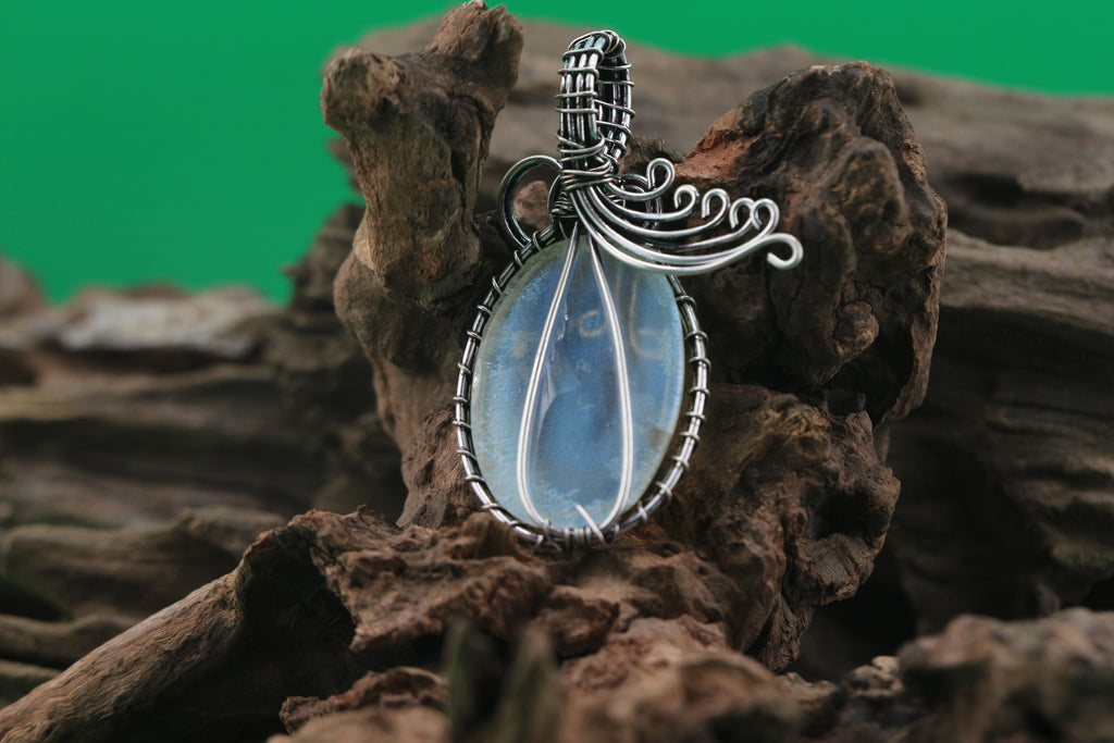 Aurora Veil II — Opalite & Silver Wire Pendant