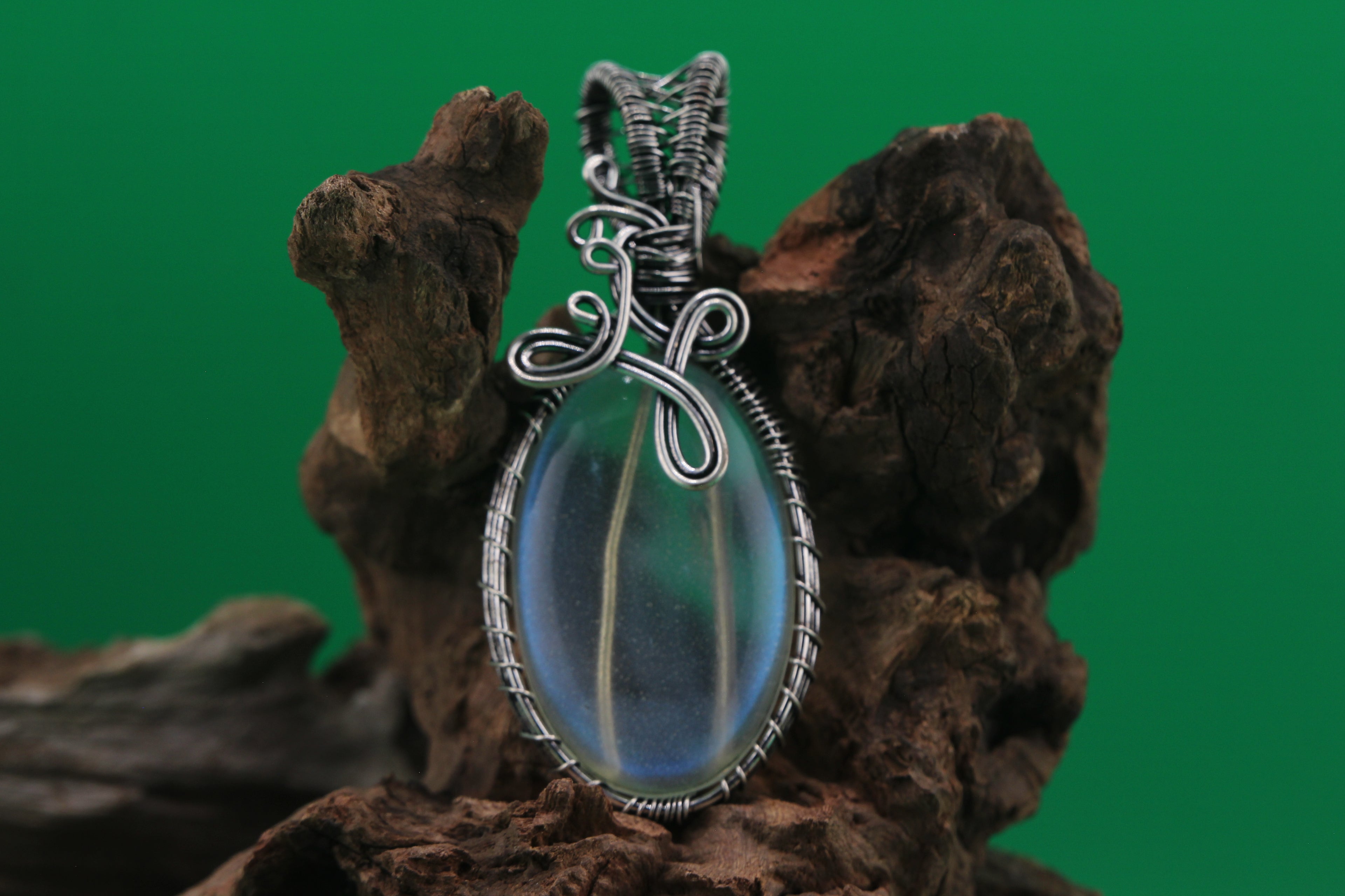 Aurora Veil III — Opalite & Silver Wire Pendant