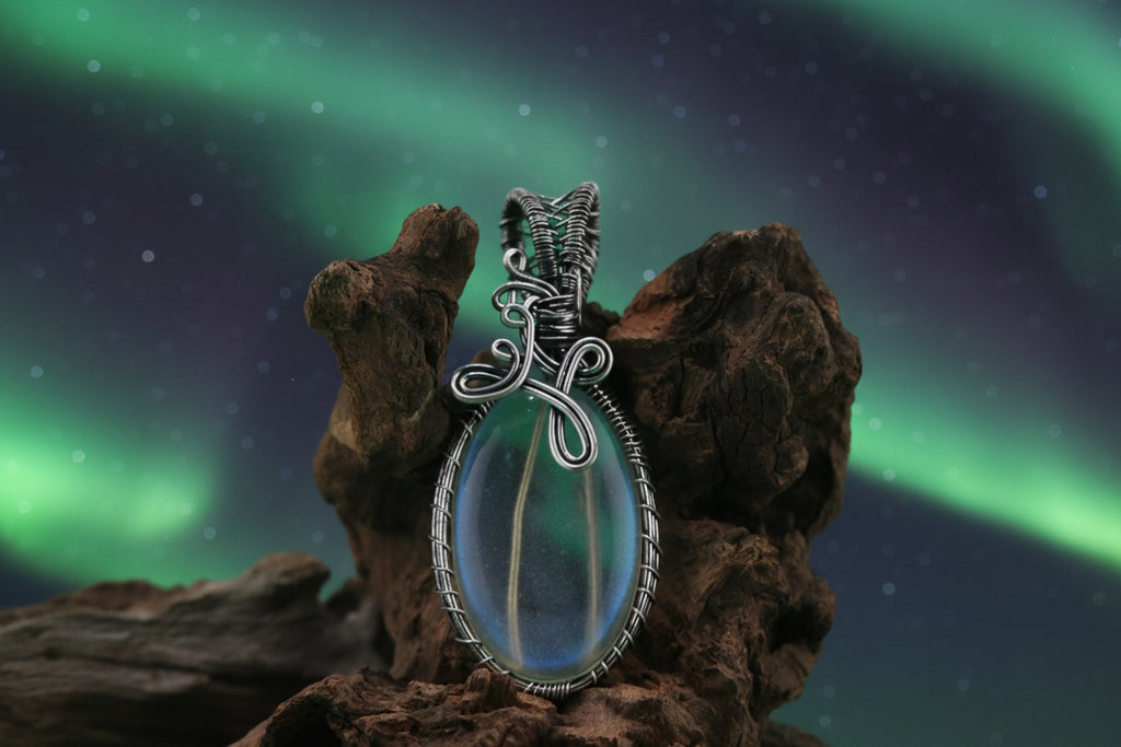 Aurora Veil III — Opalite & Silver Wire Pendant