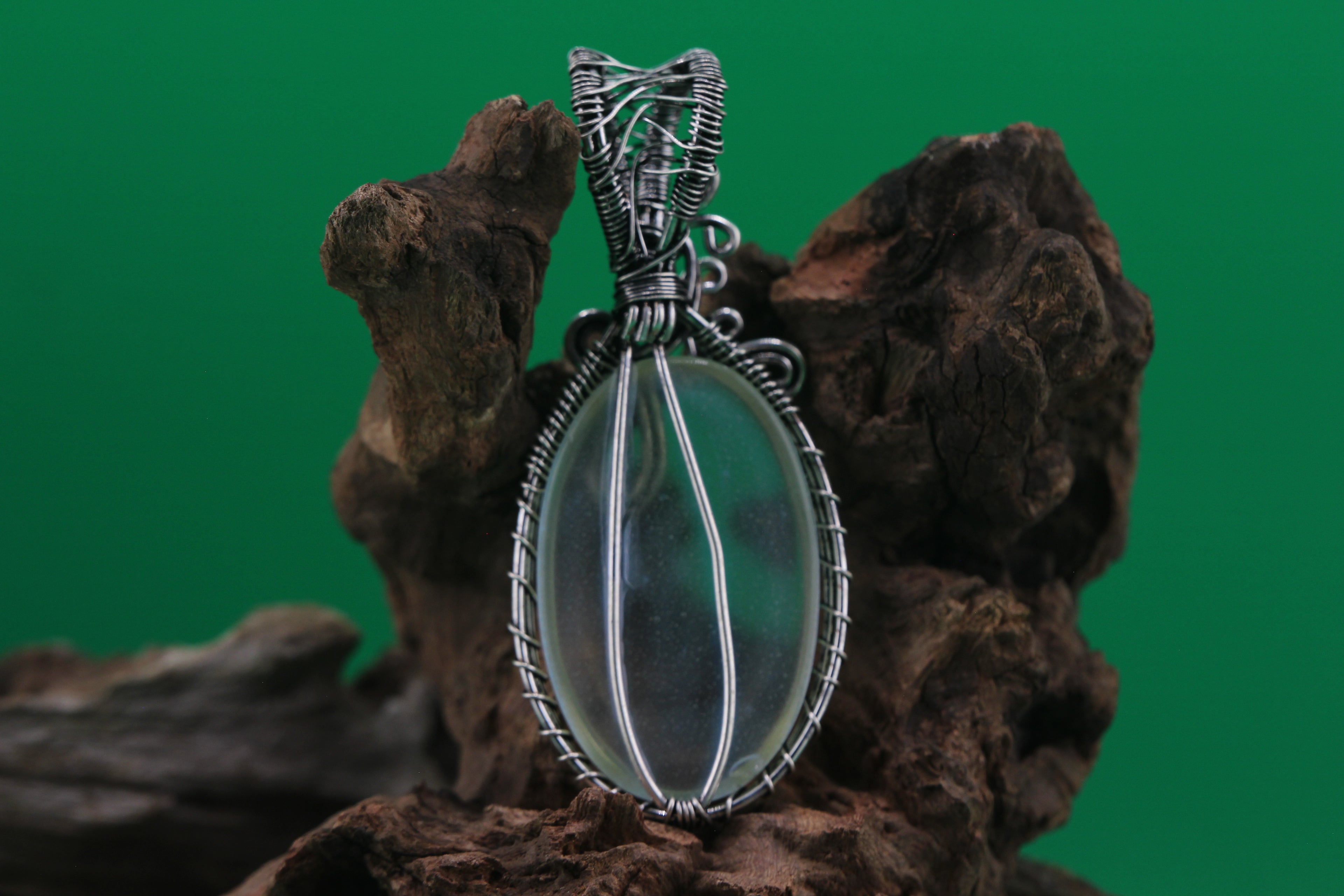 Aurora Veil III — Opalite & Silver Wire Pendant