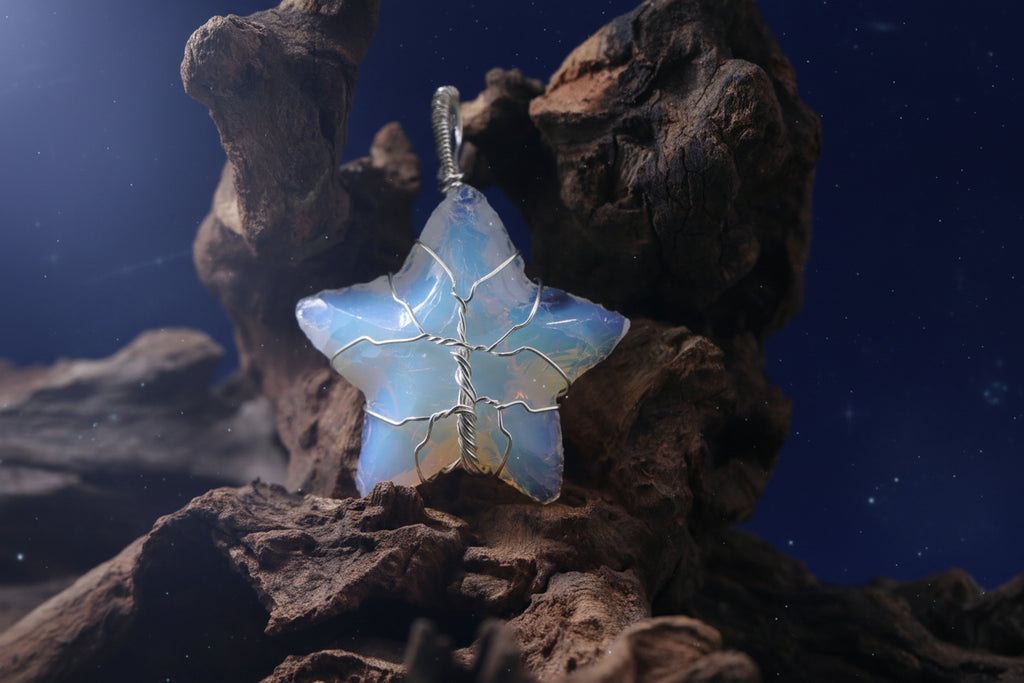 Starlight Grove — Opalite & Silver Wire Star Tree of Life Pendant