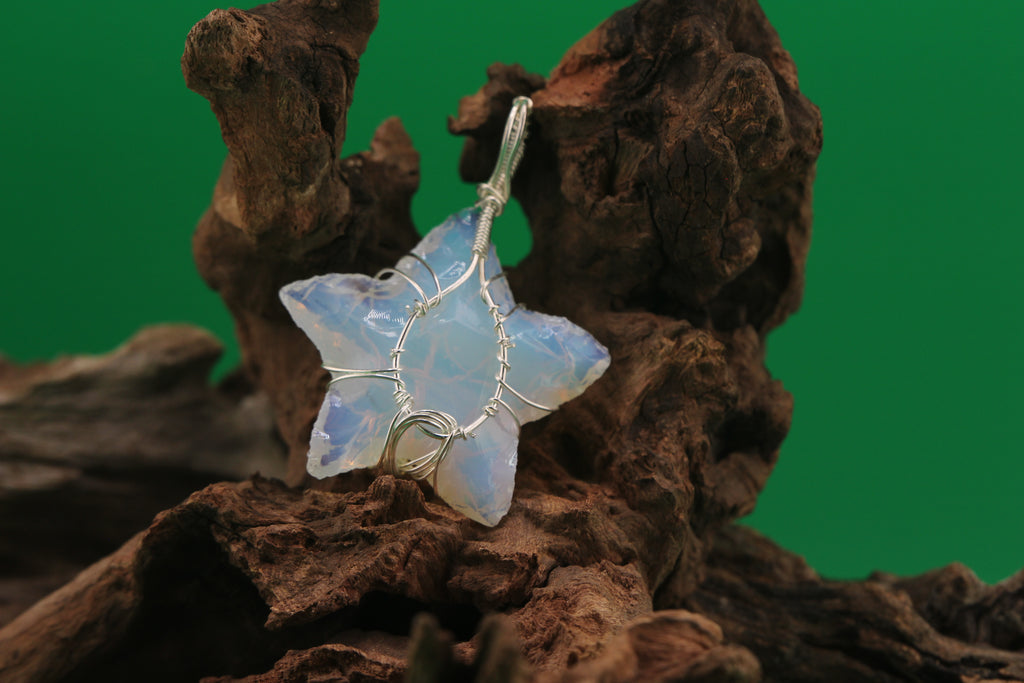 Starlight Grove — Opalite & Silver Wire Star Tree of Life Pendant