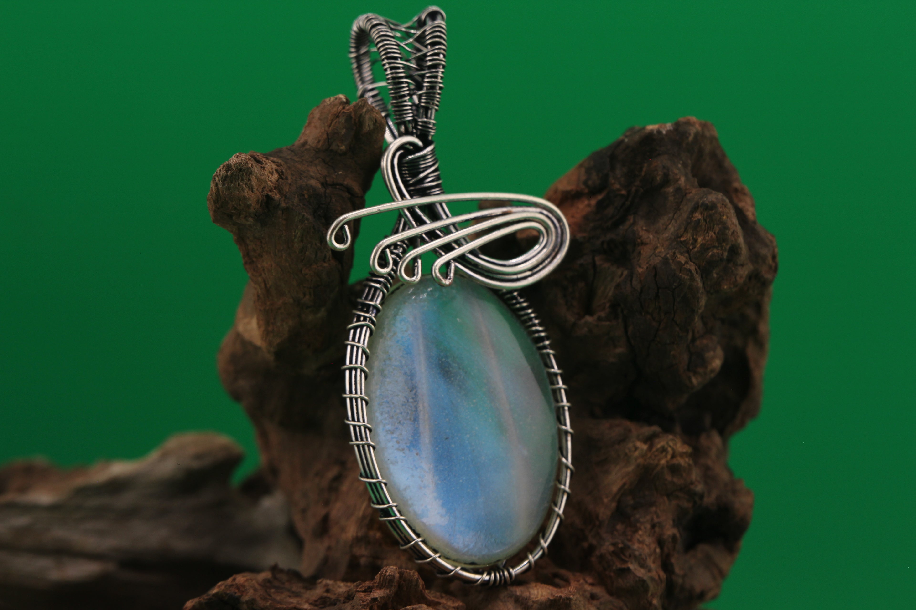 Aurora Veil IV — Opalite & Silver Wire Pendant