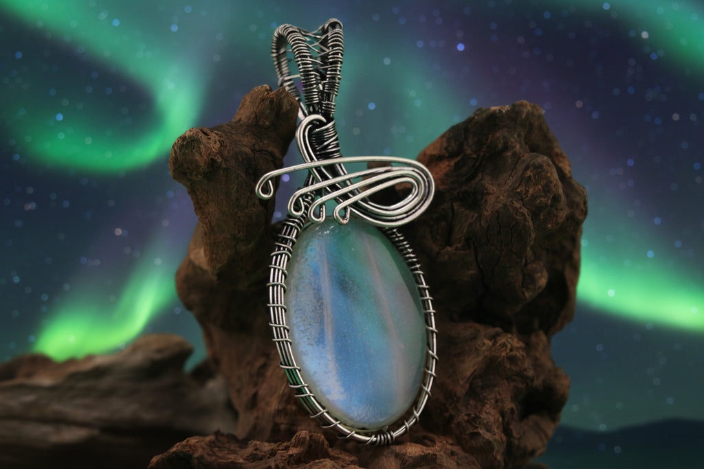 Aurora Veil IV — Opalite & Silver Wire Pendant