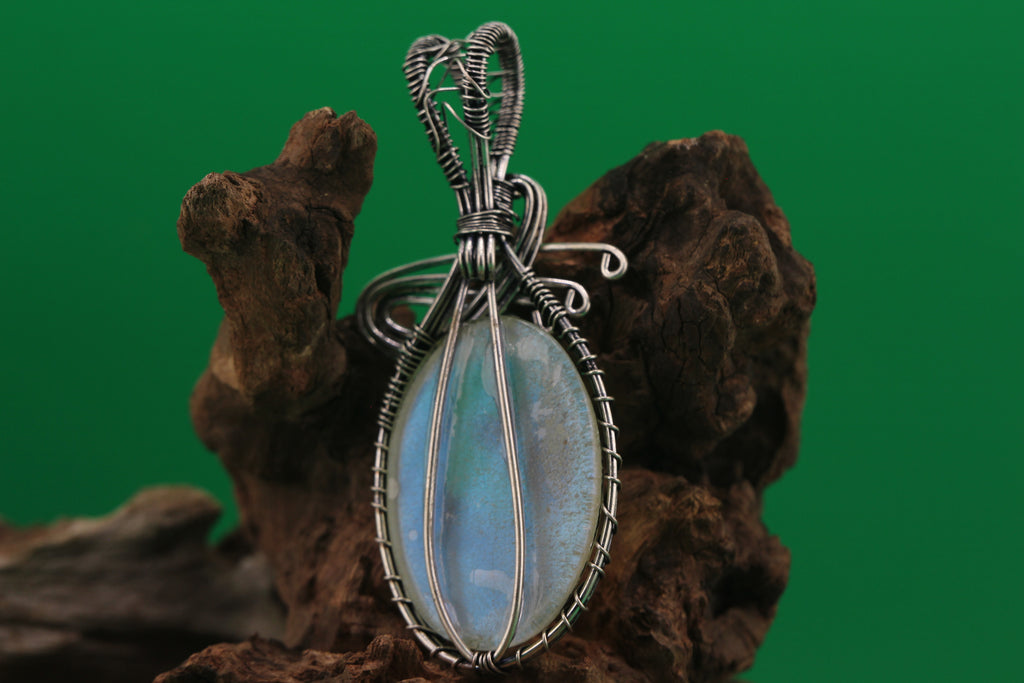 Aurora Veil IV — Opalite & Silver Wire Pendant