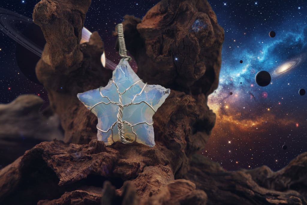 Starlight Grove II — Opalite & Silver Wire Star Tree of Life Pendant