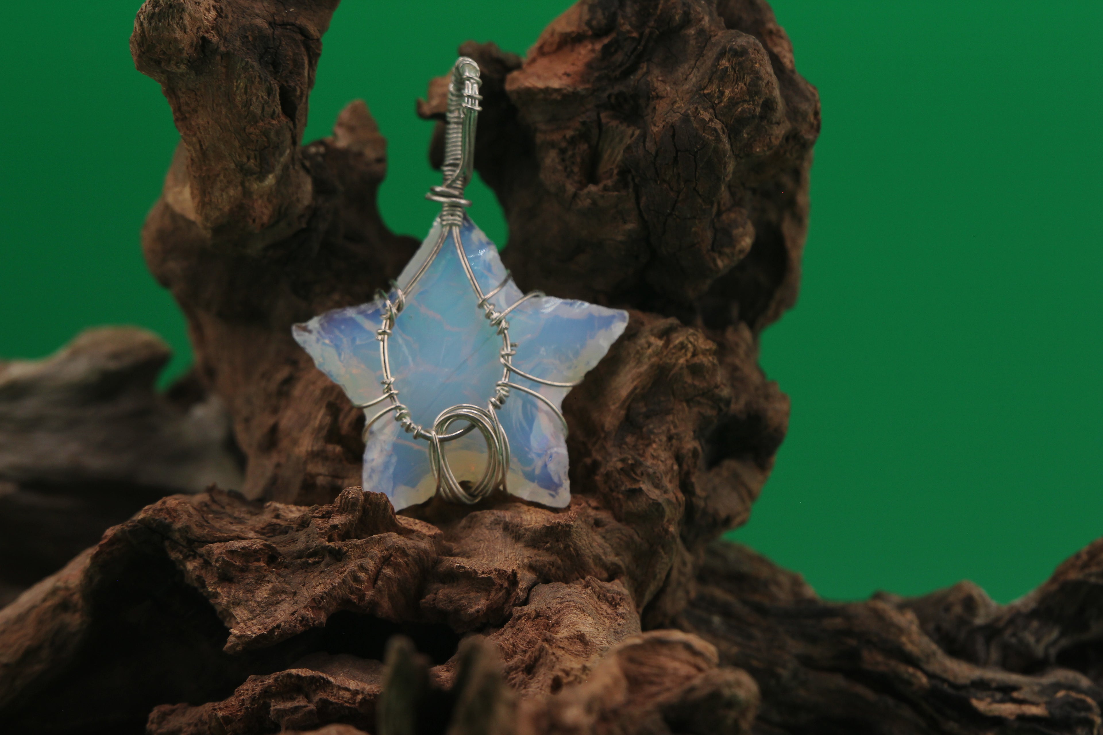 Starlight Grove II — Opalite & Silver Wire Star Tree of Life Pendant