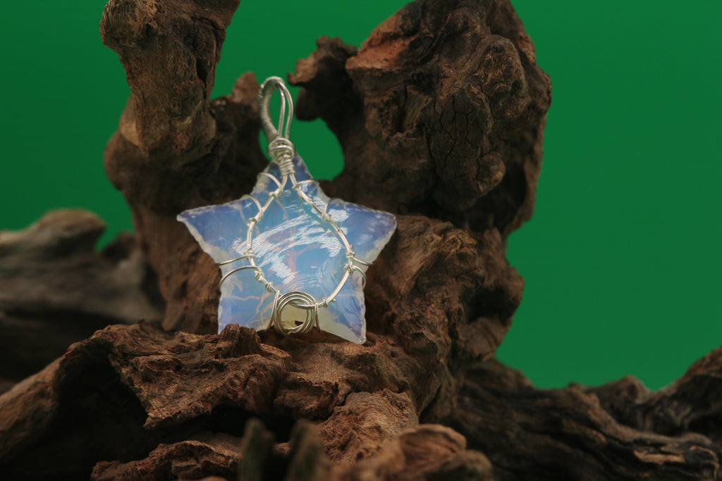Starlight Grove III — Opalite & Silver Wire Star Tree of Life Pendant