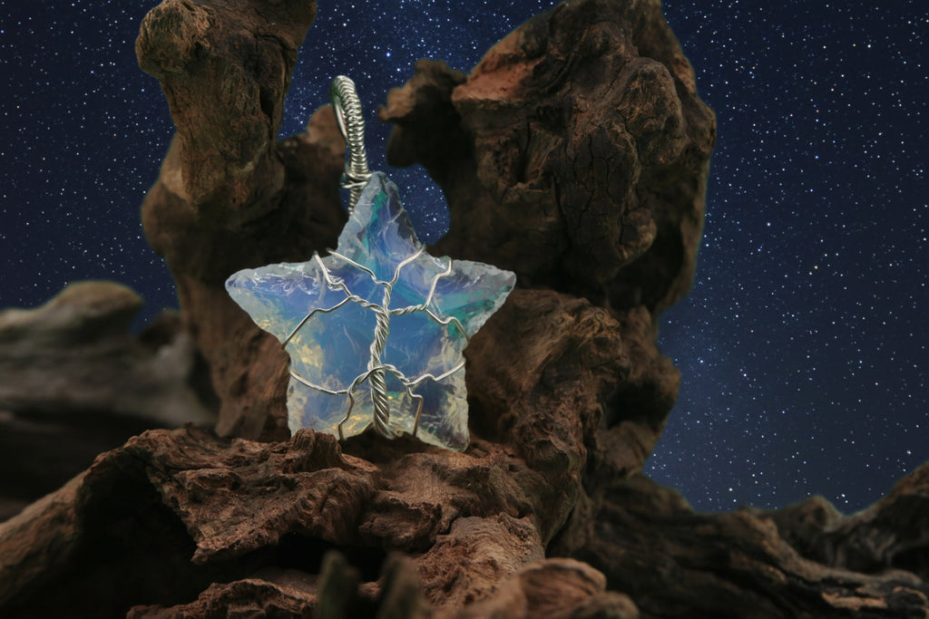Starlight Grove IV — Opalite & Silver Wire Star Tree of Life Pendant