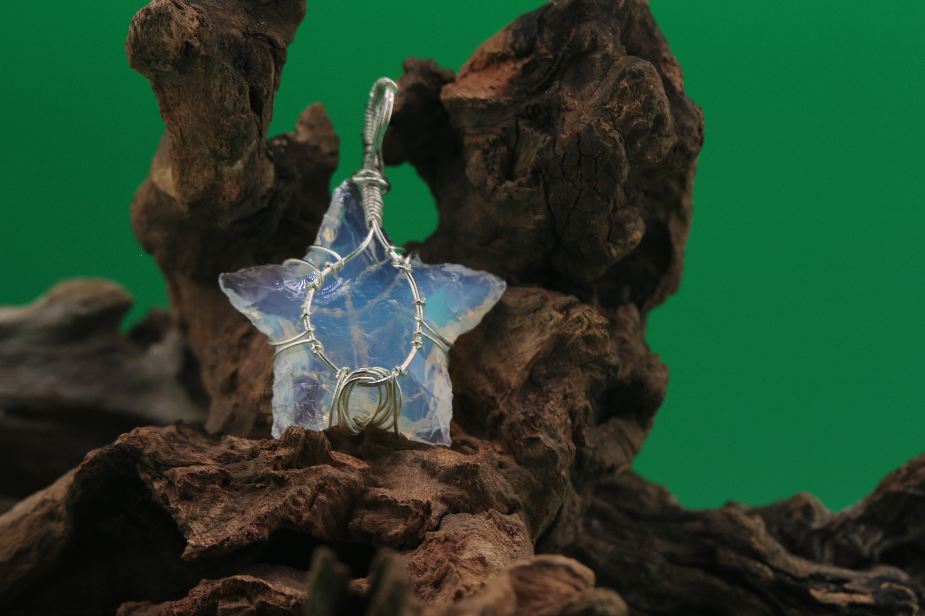 Starlight Grove IV — Opalite & Silver Wire Star Tree of Life Pendant