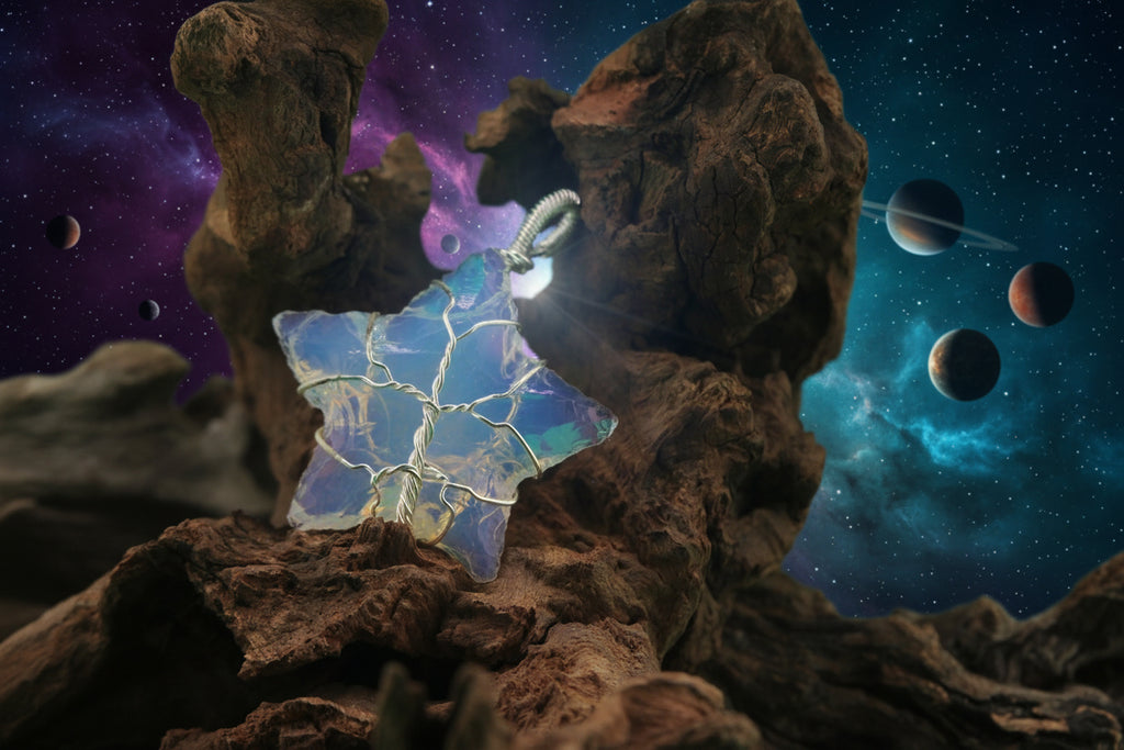 Starlight Grove V — Opalite & Silver Wire Star Tree of Life Pendant