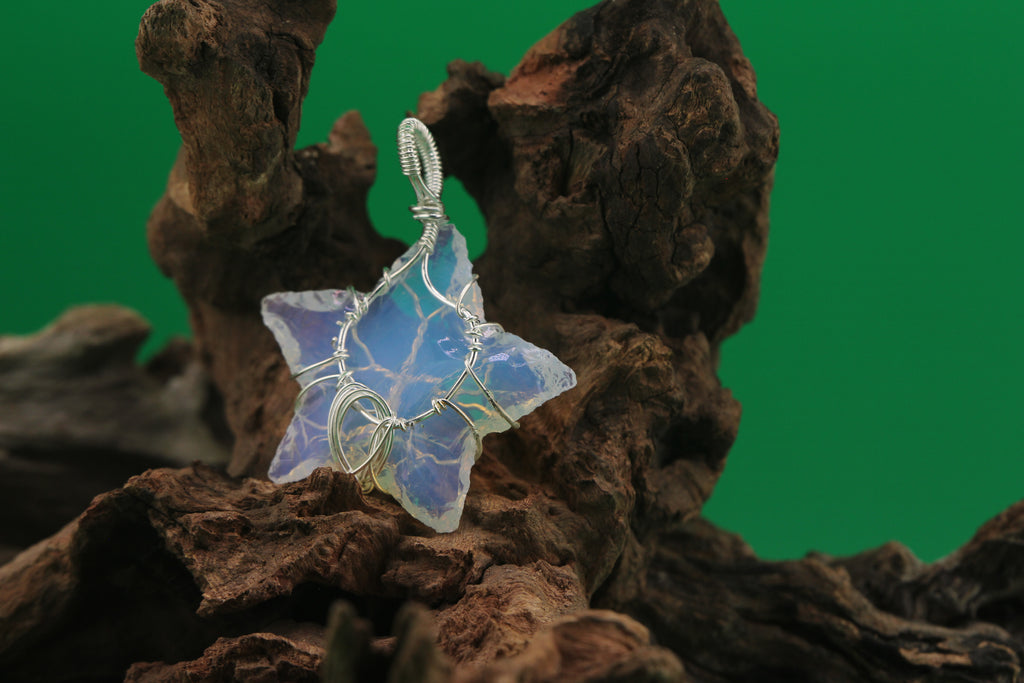 Starlight Grove V — Opalite & Silver Wire Star Tree of Life Pendant