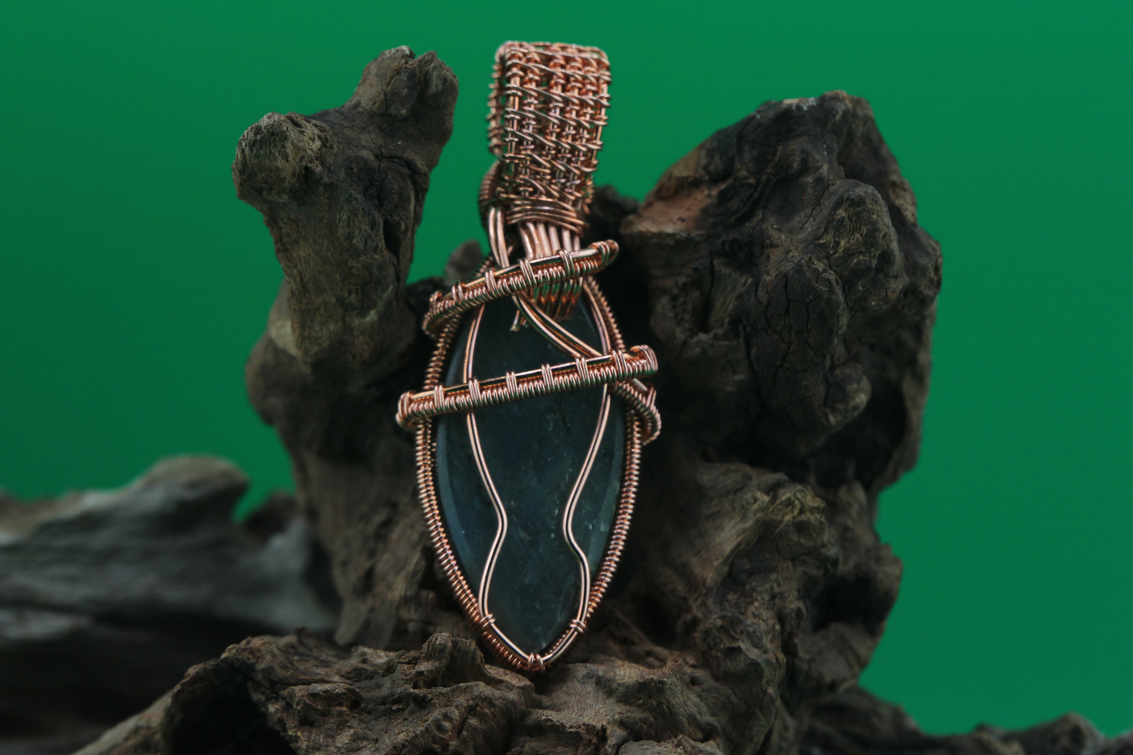 Verdant Soul — Moss Agate & Copper Wire Pendant