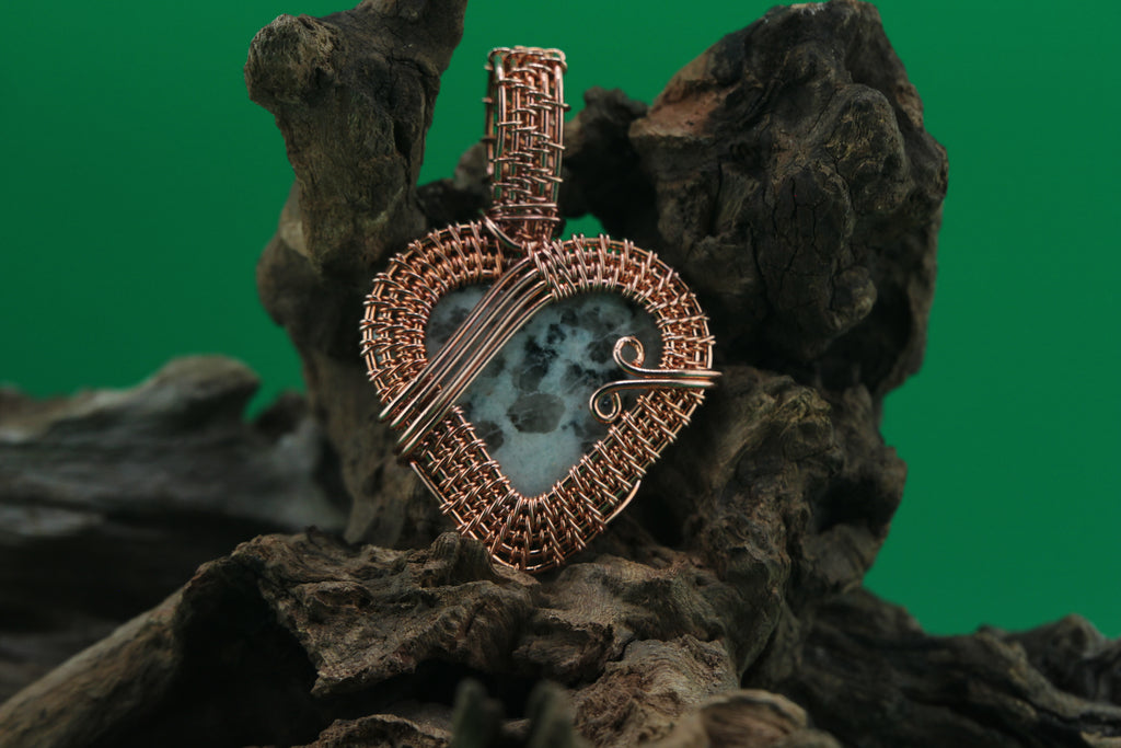 Midnight Heart — Larvikite & Copper Wire Heart Pendant
