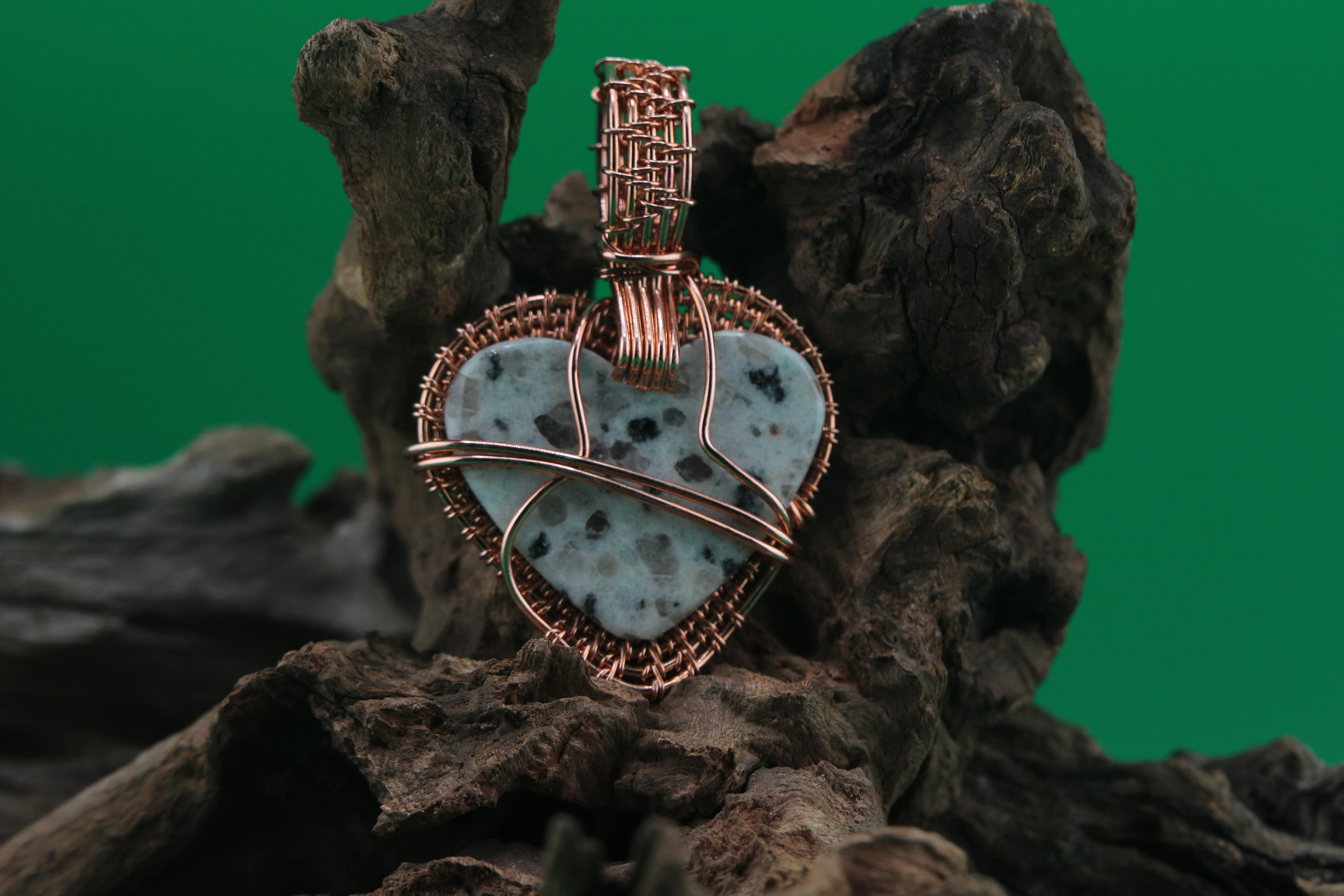 Midnight Heart — Larvikite & Copper Wire Heart Pendant