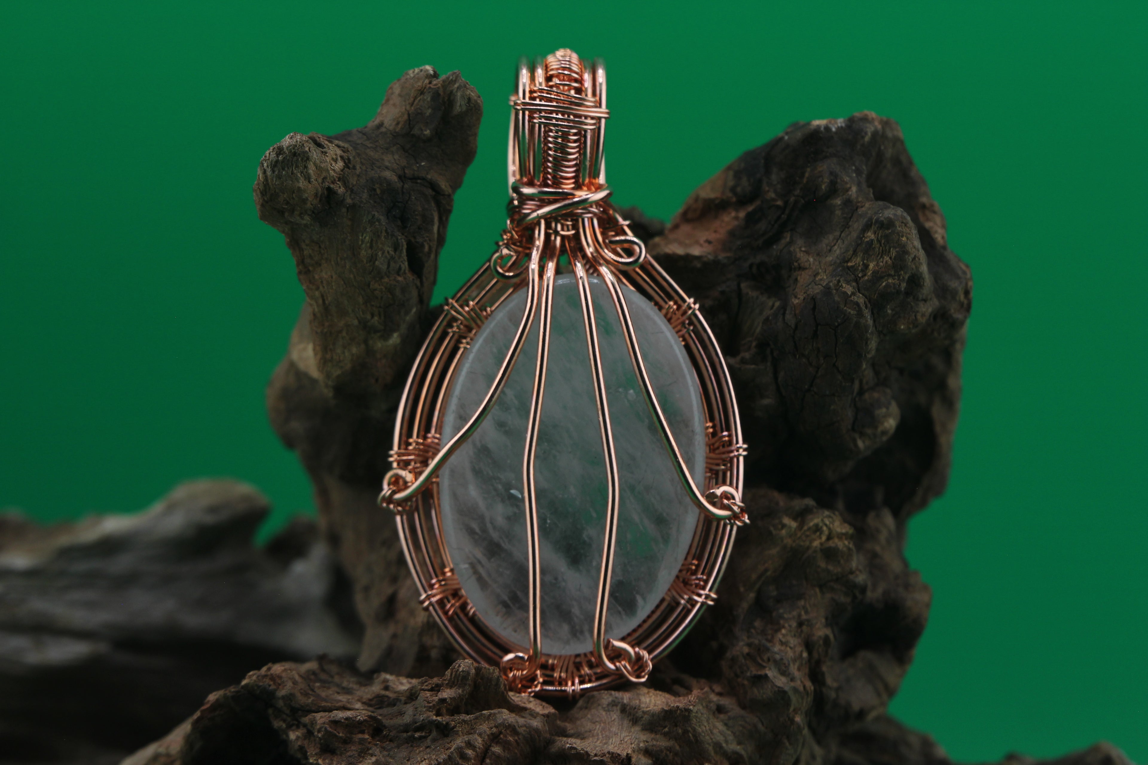 Lunar Drift — Moonstone & Copper Wire Pendant