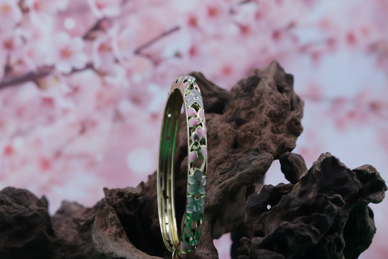 Blossom Dynasty — Asian-Inspired Enamel Floral Bangle Bracelet (3 options)