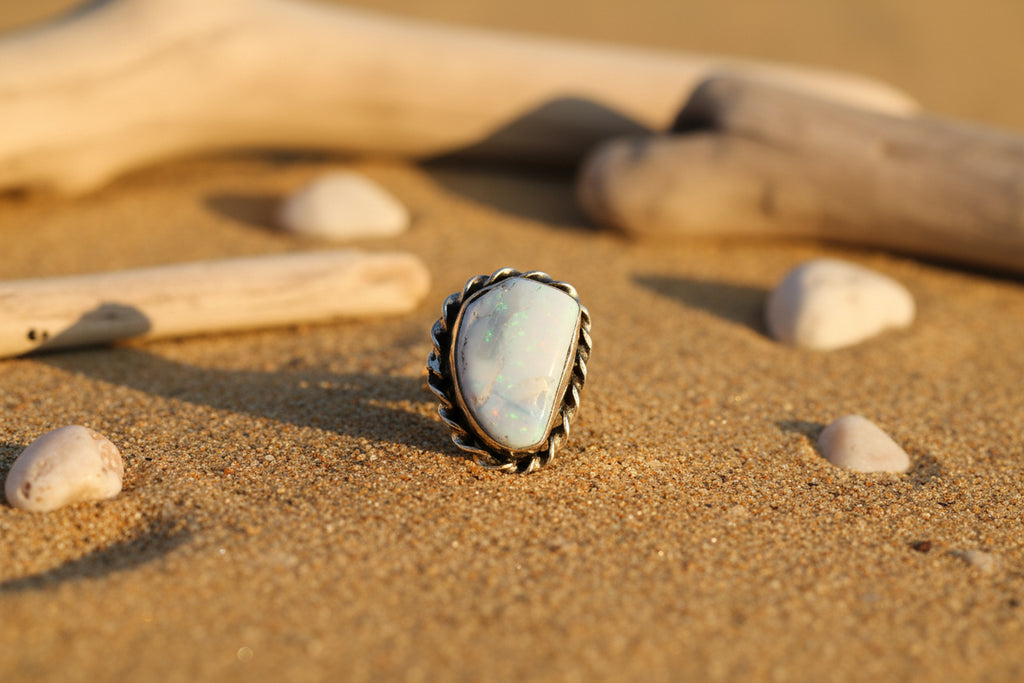 Blue Opal Twisted Rope Bohemian Ring