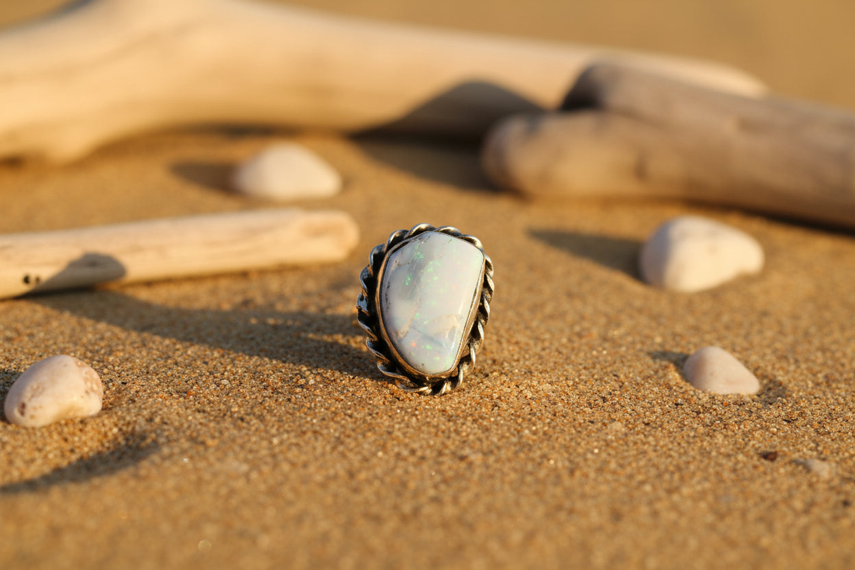 Blue Opal Twisted Rope Bohemian Ring