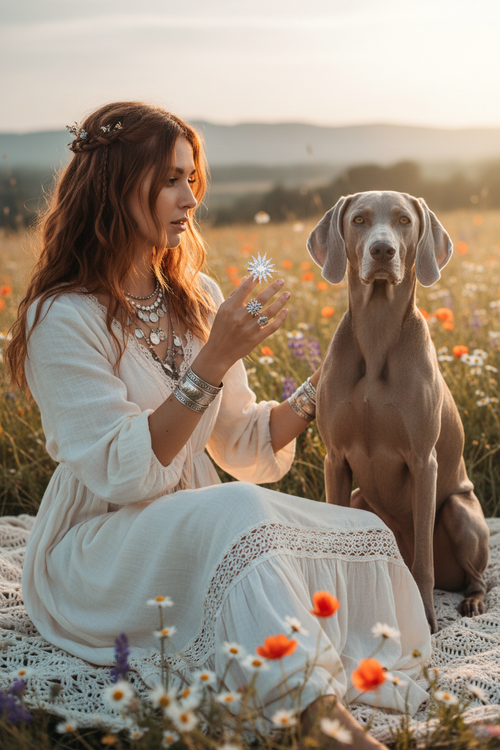 Celestial Bloom Boho with Weimaraner