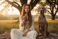 Celestine Halo — Boho Woman & Weimaraner