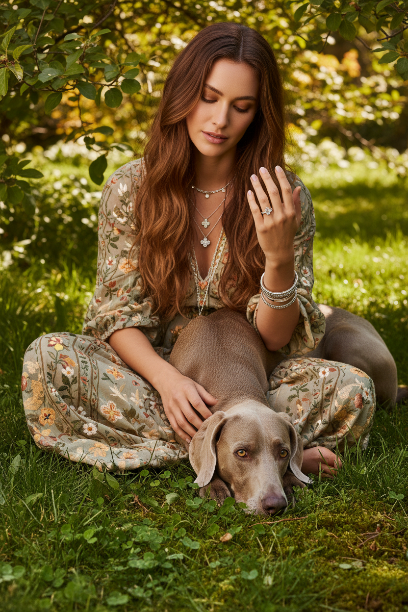Lucky Bloom Clover Ring Boho with Weimaraner