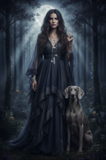 MoonLit Dark Elegance - Boho Woman & Weimaraner
