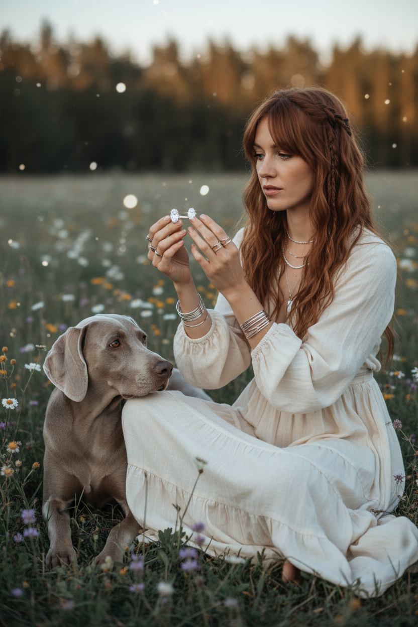 Moonlit Oval Boho with Weimaraner