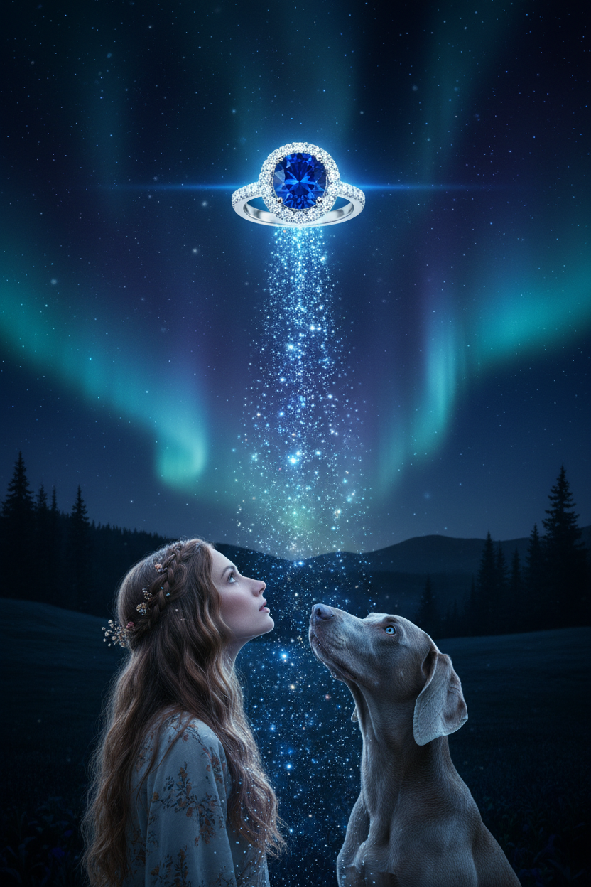 Starfall Sapphire Ring – Boho Woman & Weimaraner
